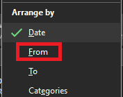 Outlook Arrange by From button