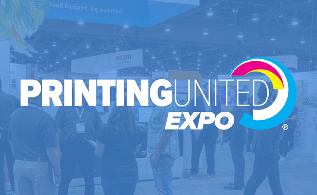 Printing United Expo logo on a blue background