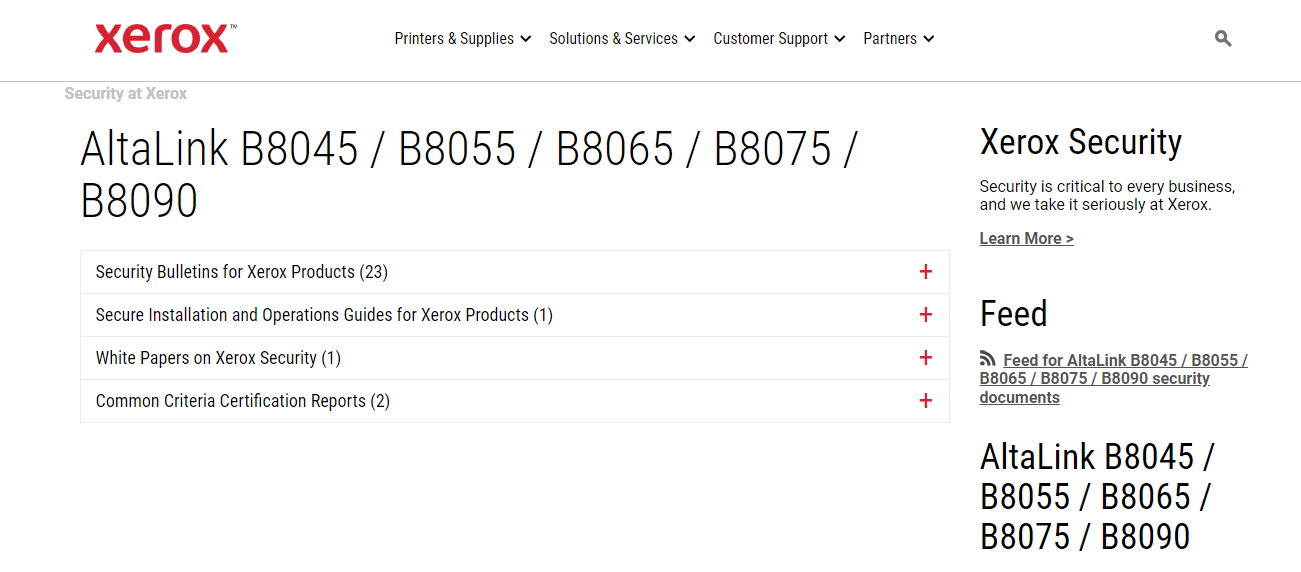 Xerox AltaLink Security Resources Links