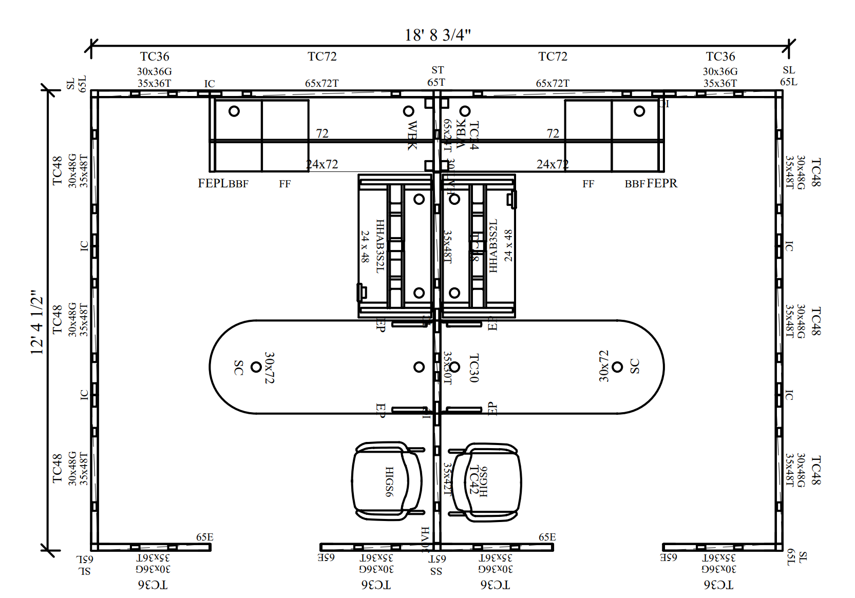 Initial design rendering w/ measurements