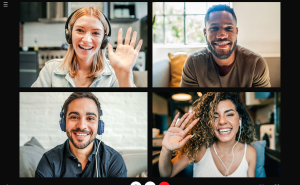 four people on a video call