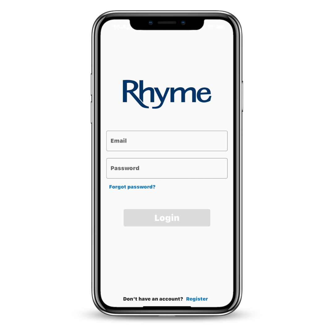 Rhyme Support App Login Screen