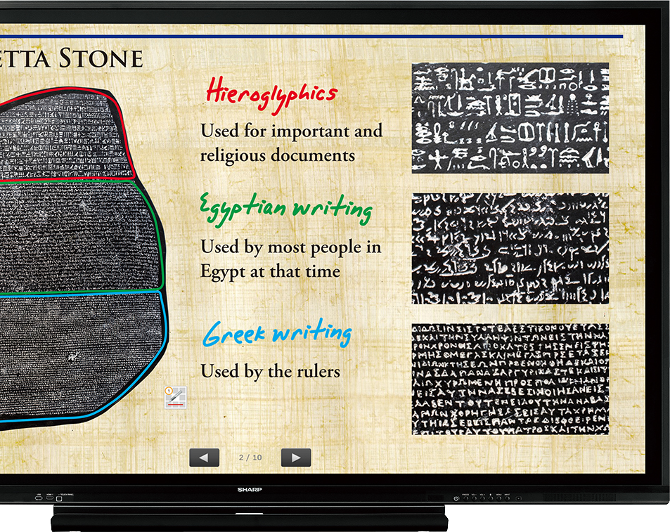 Sharp Aquos Board displaying the Rosetta Stone