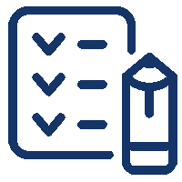 Navy checklist and pencil icon depicting Xerox Proofreader Service