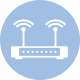White network router icon on a blue circle