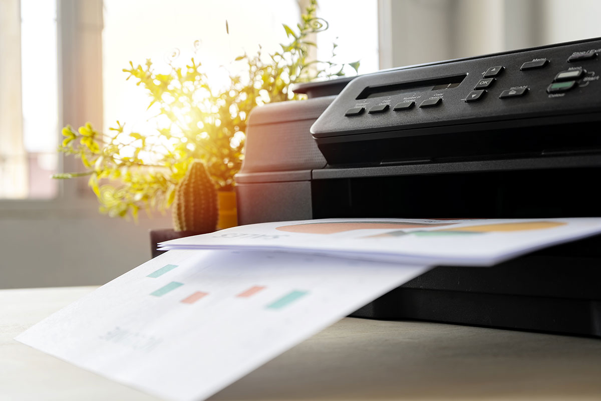 Desktop printer with printed documents